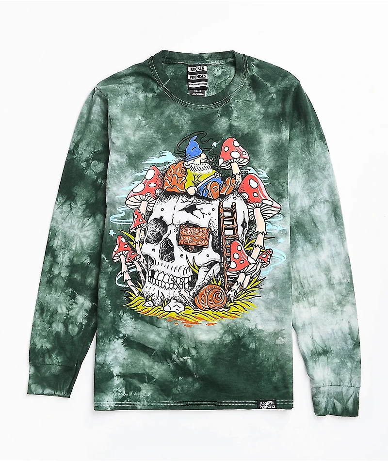 Broken Promises Gnome Grown Green Tie Dye Long Sleeve T-Shirt