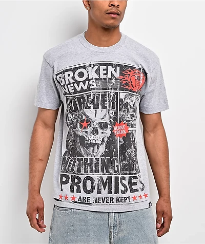 Broken Promises Gossip Column Grey T-Shirt