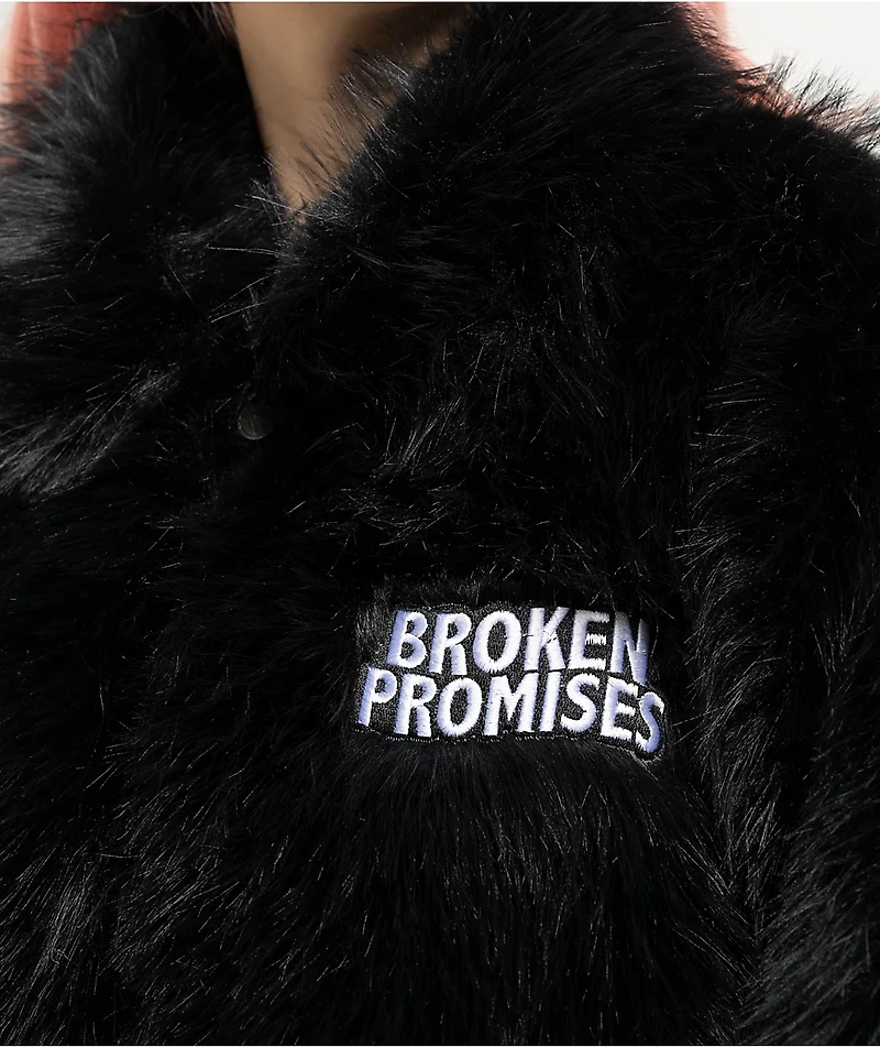 Broken Promises Graveyard Black Faux Fur Zip Jacket