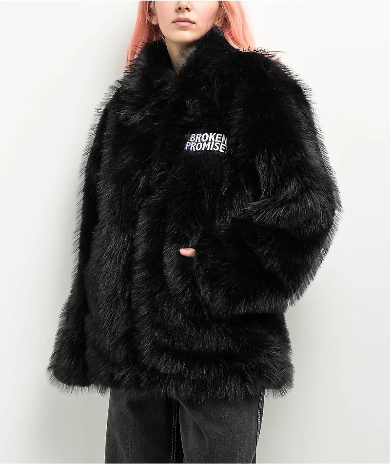 Broken Promises Graveyard Black Faux Fur Zip Jacket