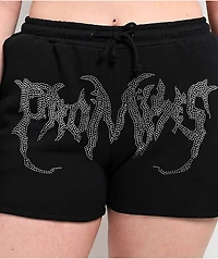 Broken Promises Graveyard Black Rhinestone Sweat Shorts