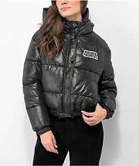 Broken Promises Graveyard Horned Black Hooded Puffer Jacket
