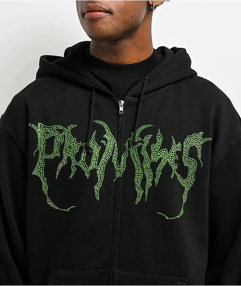 Broken Promises Graveyard Rhinestone Black Zip Up Hoodie