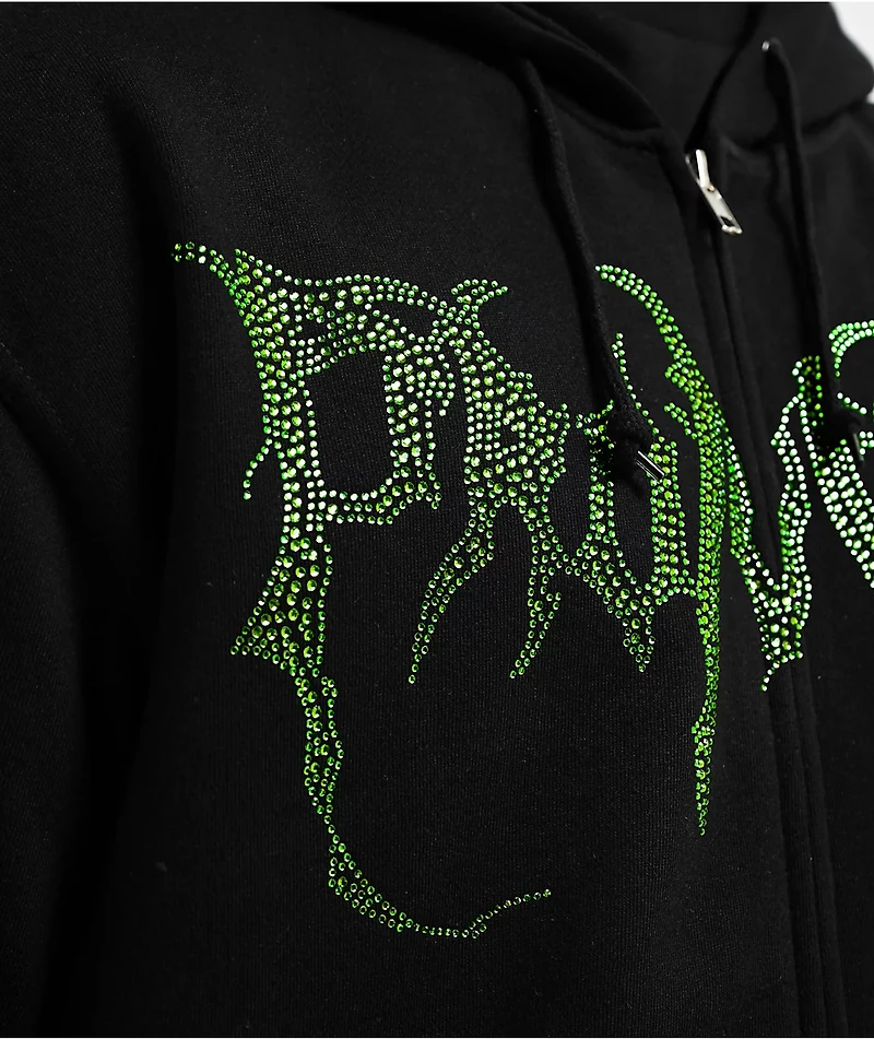 Broken Promises Graveyard Rhinestone Black Zip Up Hoodie