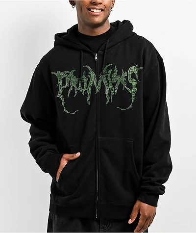 Broken Promises Graveyard Rhinestone Black Zip Up Hoodie