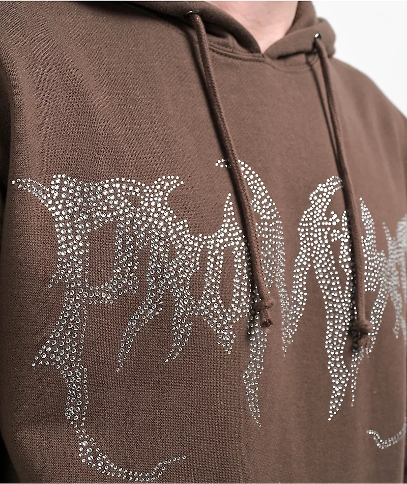Broken Promises Graveyard Rhinestone Brown Hoodie