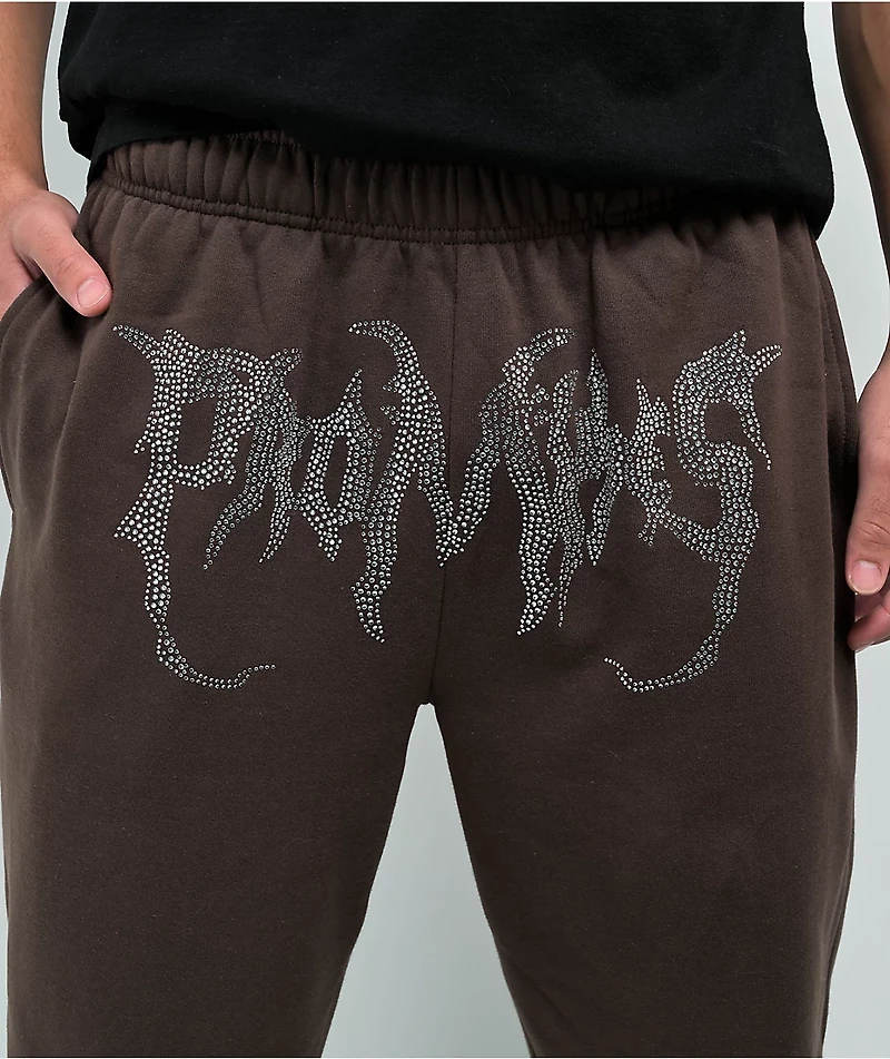 Broken Promises Graveyard Rhinestone Brown Sweatpants