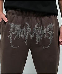 Broken Promises Graveyard Rhinestone Brown Sweatpants