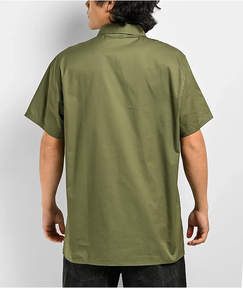 Broken Promises Grim Love Green Short Sleeve Button Up Shirt
