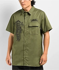 Broken Promises Grim Love Green Short Sleeve Button Up Shirt