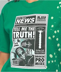 Broken Promises Headlines Splatter Green T-Shirt