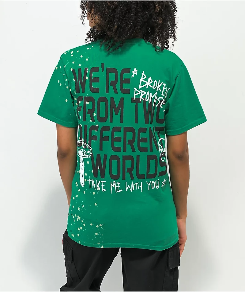 Broken Promises Headlines Splatter Green T-Shirt