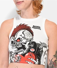Broken Promises Heartthrob Skull White Crop Tank Top
