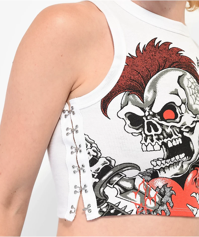 Broken Promises Heartthrob Skull White Crop Tank Top