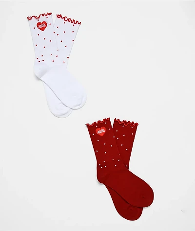 Broken Promises Helium Red & White 2 Pack Half Crew Socks