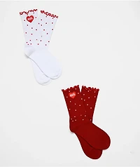 Broken Promises Helium Red & White 2 Pack Half Crew Socks