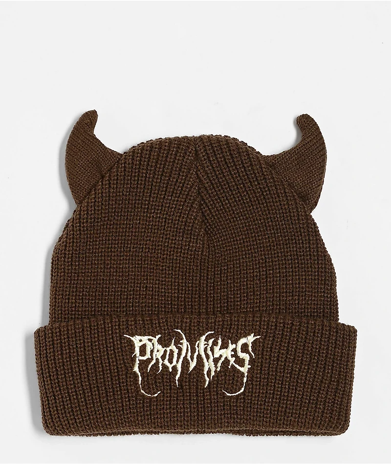 Broken Promises Horn Brown Beanie