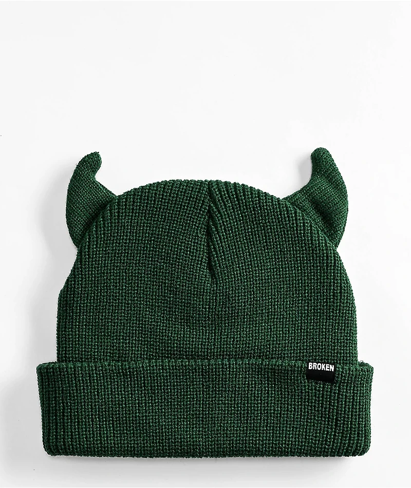 Broken Promises Horn Forest Green Beanie