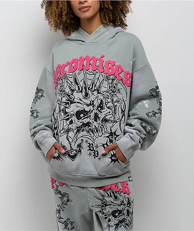 Broken Promises Hysteria Grey Rhinestone Hoodie