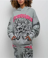 Broken Promises Hysteria Grey Rhinestone Hoodie