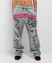 Broken Promises Hysteria Grey Rhinestone Sweatpants