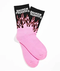 Broken Promises In Flame Black & Pink Crew Socks
