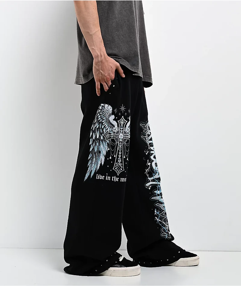 Broken Promises In The Moment Black Baggy Sweatpants