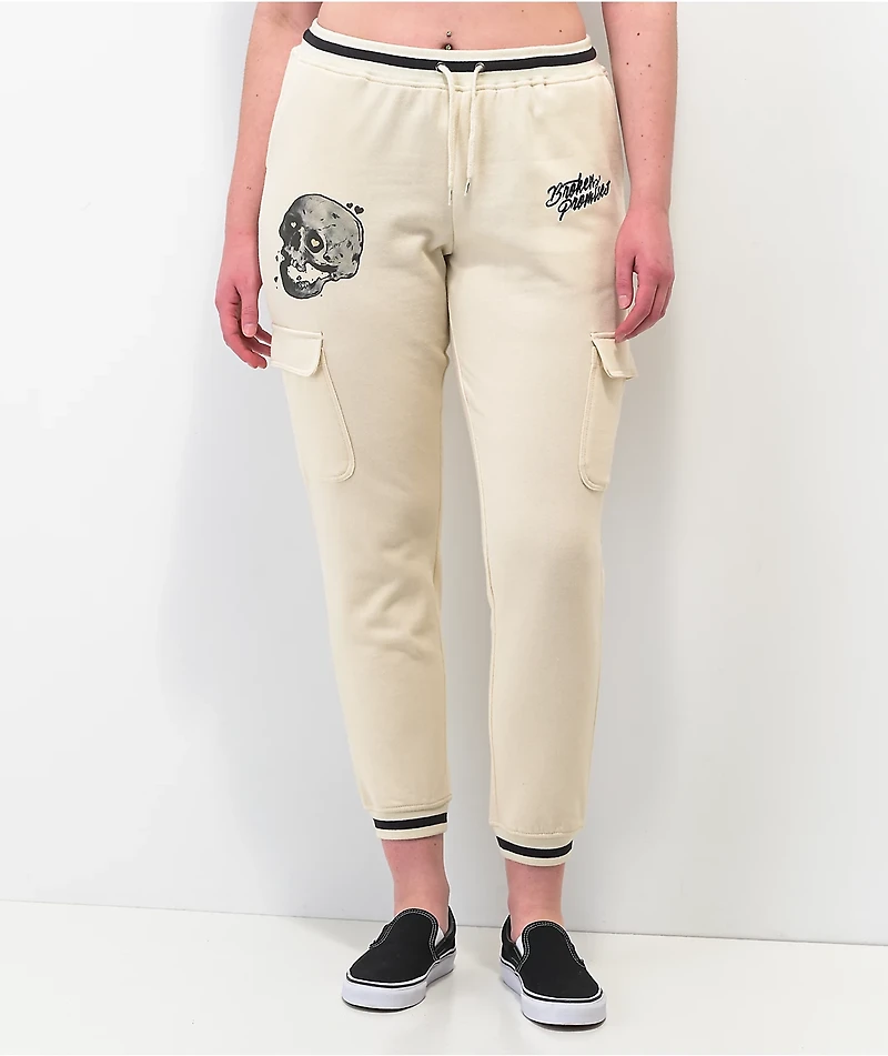 Broken Promises Jawbreaker White Cargo Sweatpants