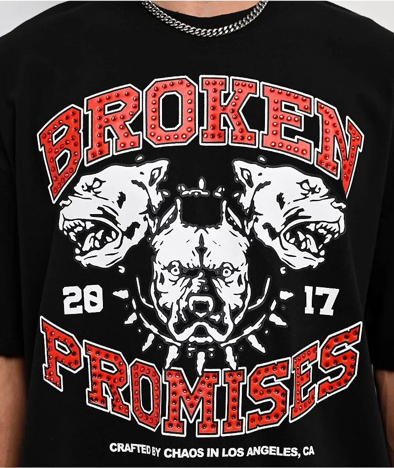 Broken Promises Kennel Rhinestone Distressed Black T-Shirt