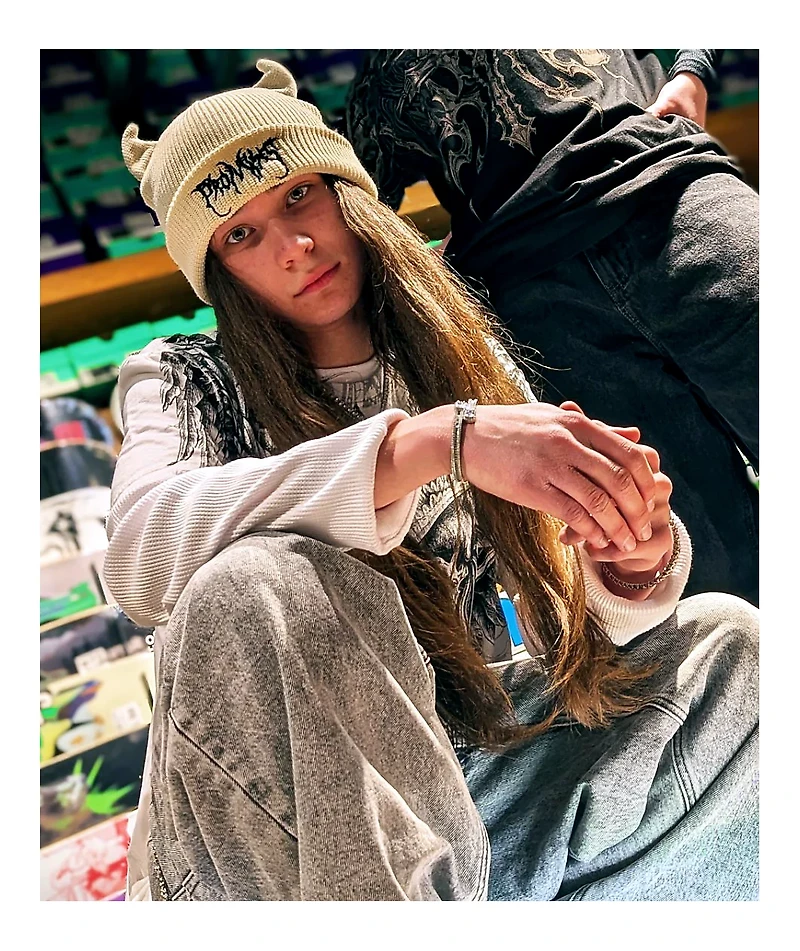 Broken Promises Khaki Horn Beanie