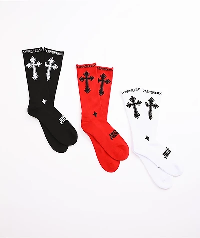 Broken Promises Klassics 3 Pack Red, White & Black Crew Socks