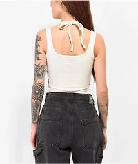 Broken Promises Lasso Lace Up Cream Layered Tank Top