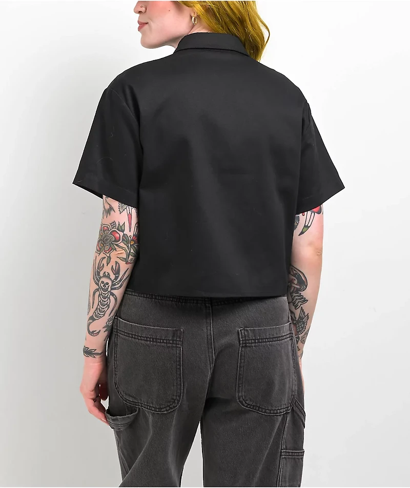Broken Promises Last Time Black Crop Work Shirt