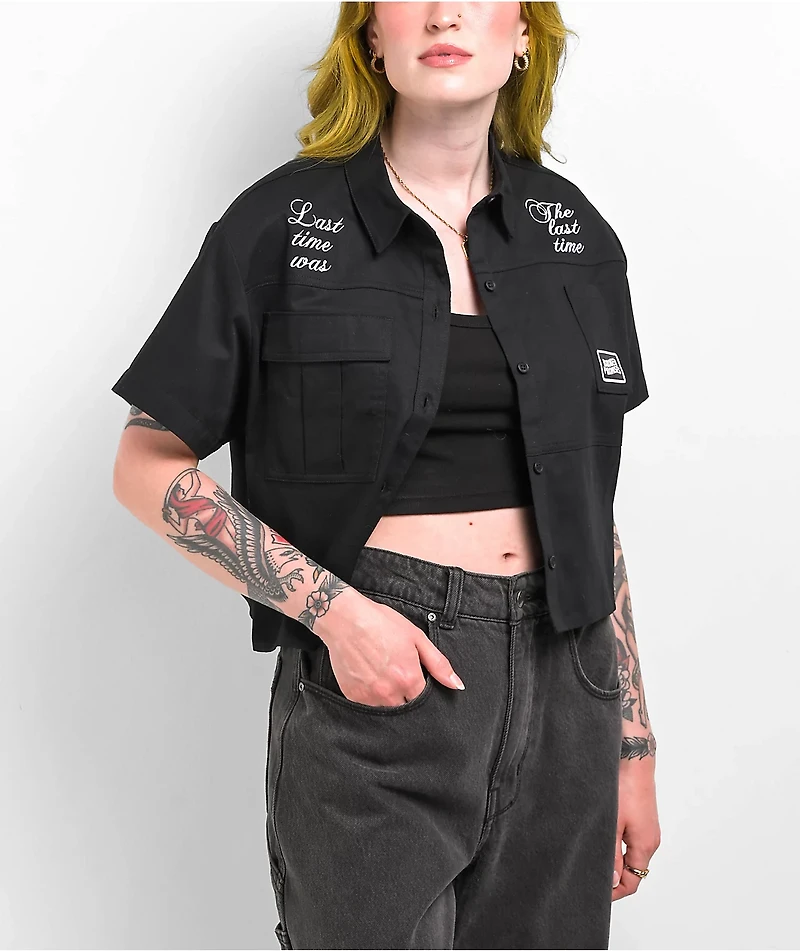 Broken Promises Last Time Black Crop Work Shirt