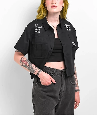 Broken Promises Last Time Black Crop Work Shirt