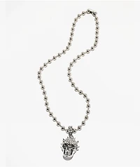 Broken Promises Liberty Spike Skull Rhinestone 18" Silver Bead Necklace