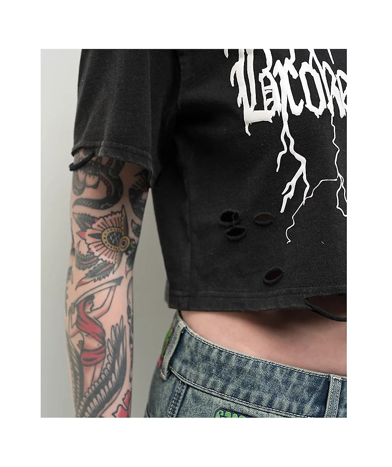 Broken Promises Lightning Black Wash Crop T-Shirt