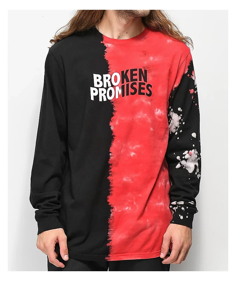 Broken Promises Logo Split Red & Black Tie Dye Long Sleeve T-Shirt