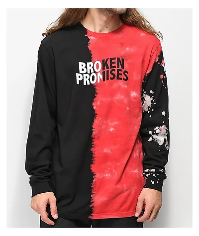 Broken Promises Logo Split Red & Black Tie Dye Long Sleeve T-Shirt