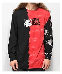 Broken Promises Logo Split Red & Black Tie Dye Long Sleeve T-Shirt