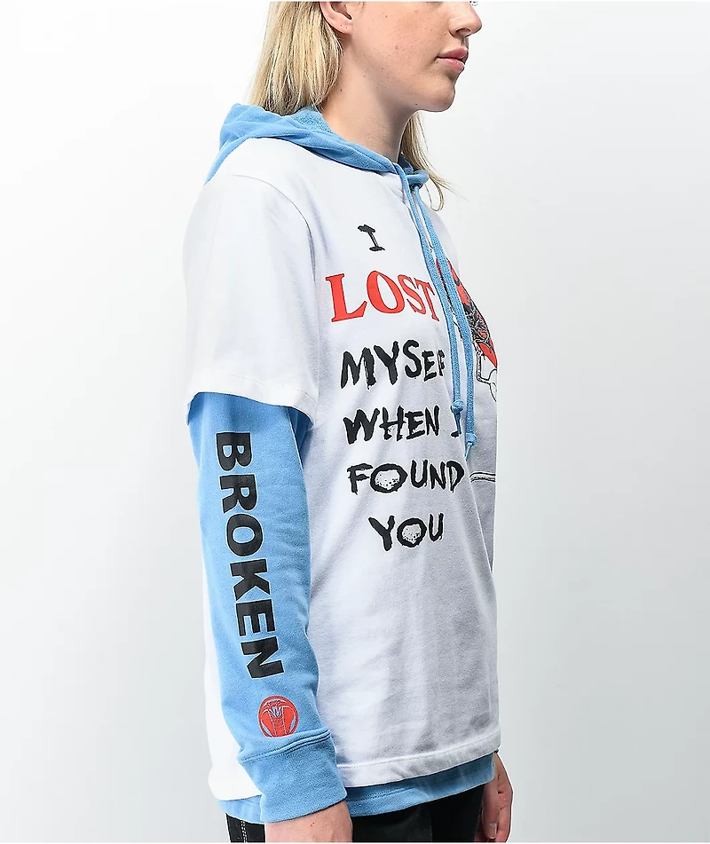 Broken Promises Lost Myself Stacked White & Blue Hoodie