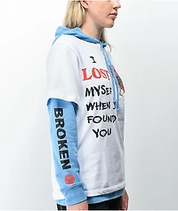 Broken Promises Lost Myself Stacked White & Blue Hoodie
