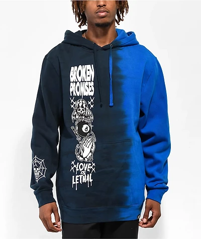 Broken Promises Love Is Lethal Blue Split Tie Dye Hoodie