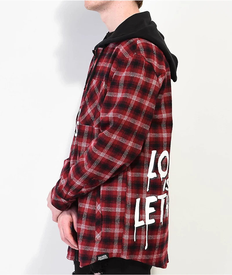 Broken Promises Love Is Lethal Red Hooded Flannel Jacket