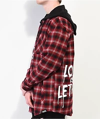 Broken Promises Love Is Lethal Red Hooded Flannel Jacket