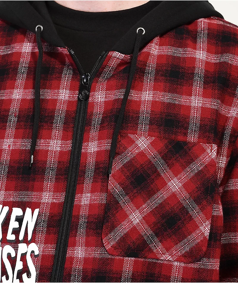 Broken Promises Love Is Lethal Red Hooded Flannel Jacket