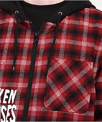 Broken Promises Love Is Lethal Red Hooded Flannel Jacket