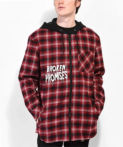 Broken Promises Love Is Lethal Red Hooded Flannel Jacket