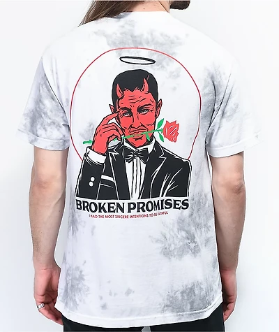 Broken Promises Lucky Lucifer White & Grey Tie Dye T-Shirt