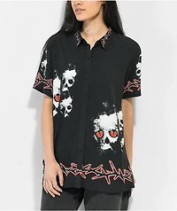 Broken Promises Mania Black Short Sleeve Button Up Shirt